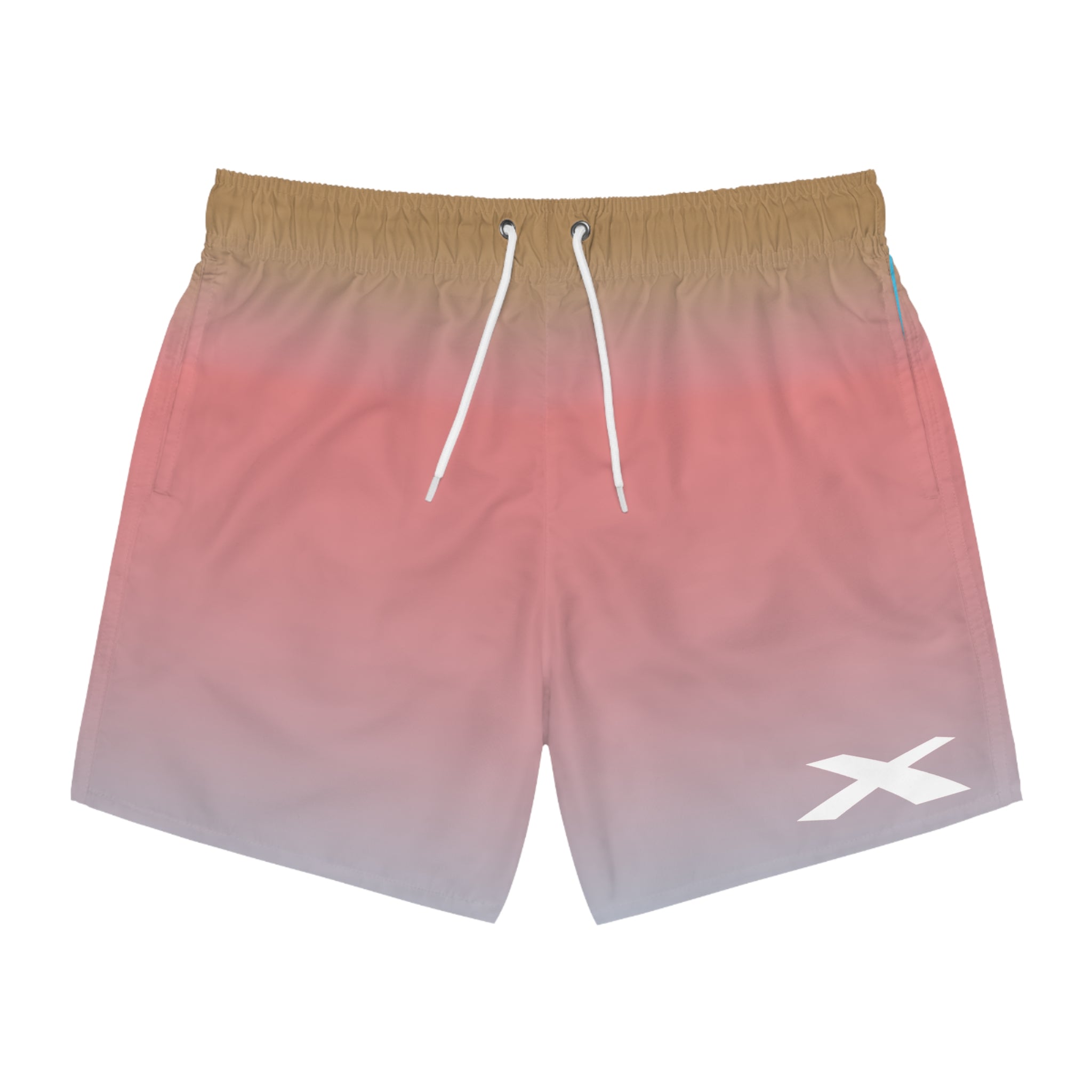 Gradient shorts with a logo on a white background
