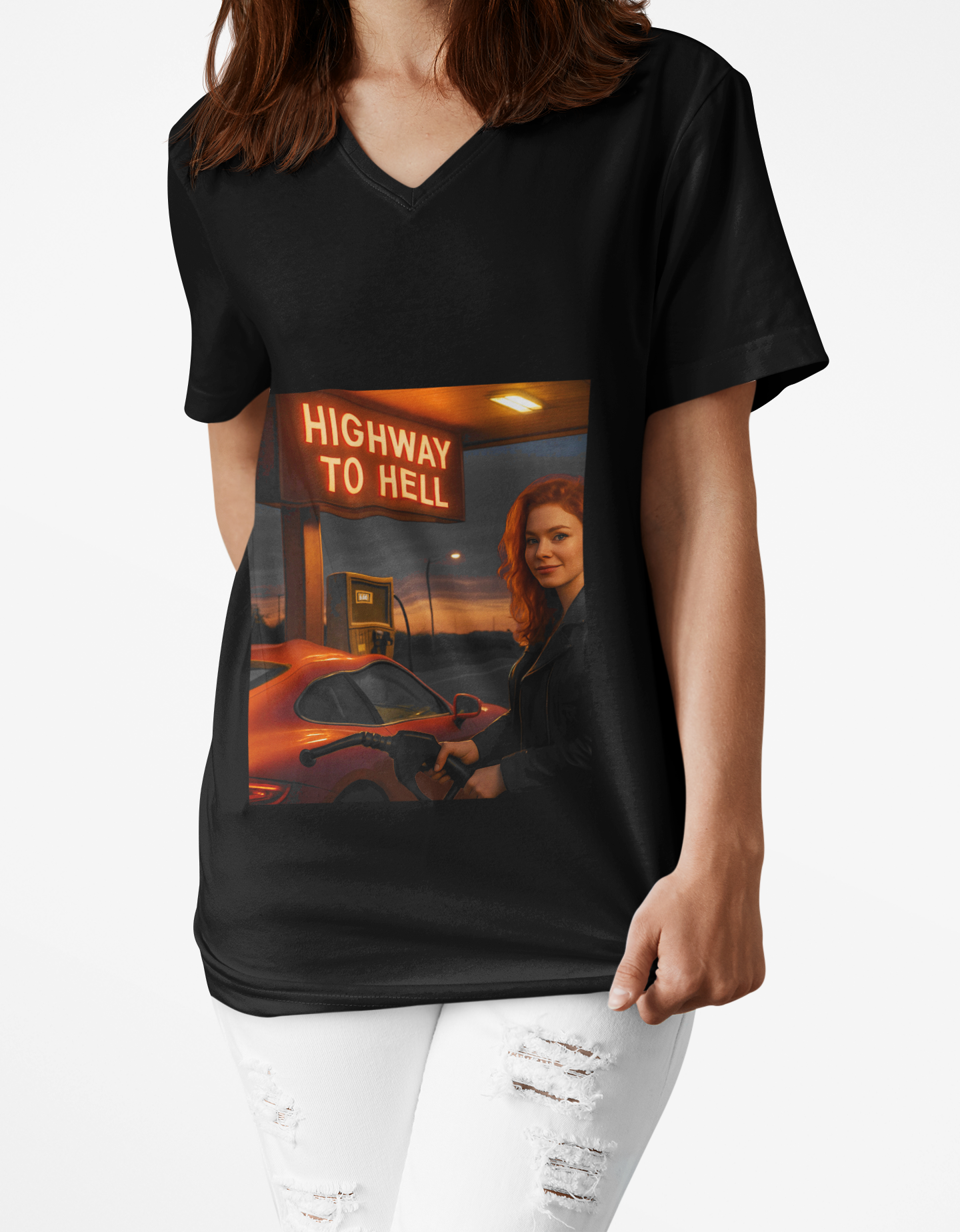 T-Shirt: To Hell - V-Neck Tee - Unisex Jersey Shirt, Casual Graphic Tee, Gift for Music Lovers, Rock and Roll Apparel, Concert Wear
