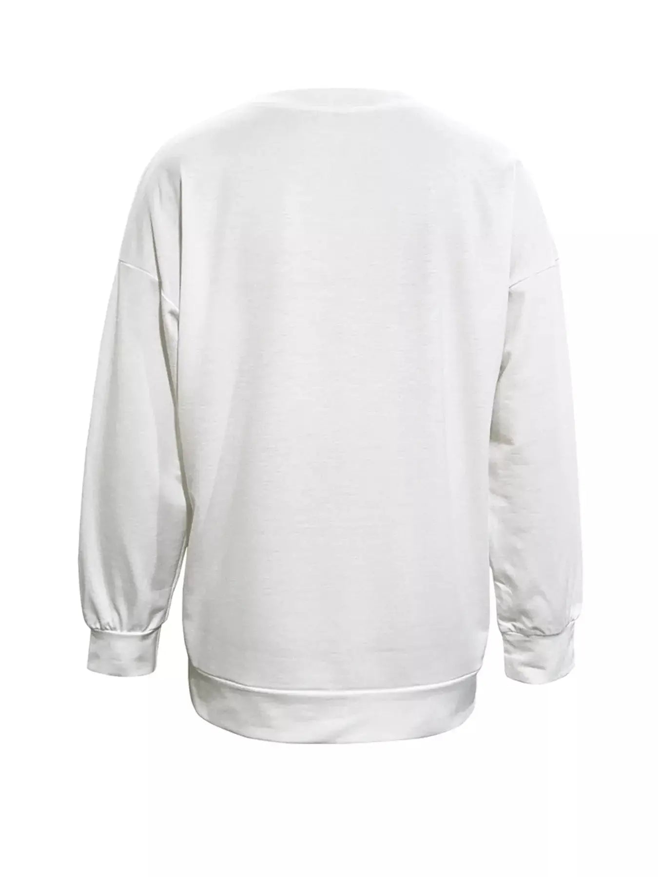 White long-sleeved t-shirt with a round neck and cuffed sleeves.