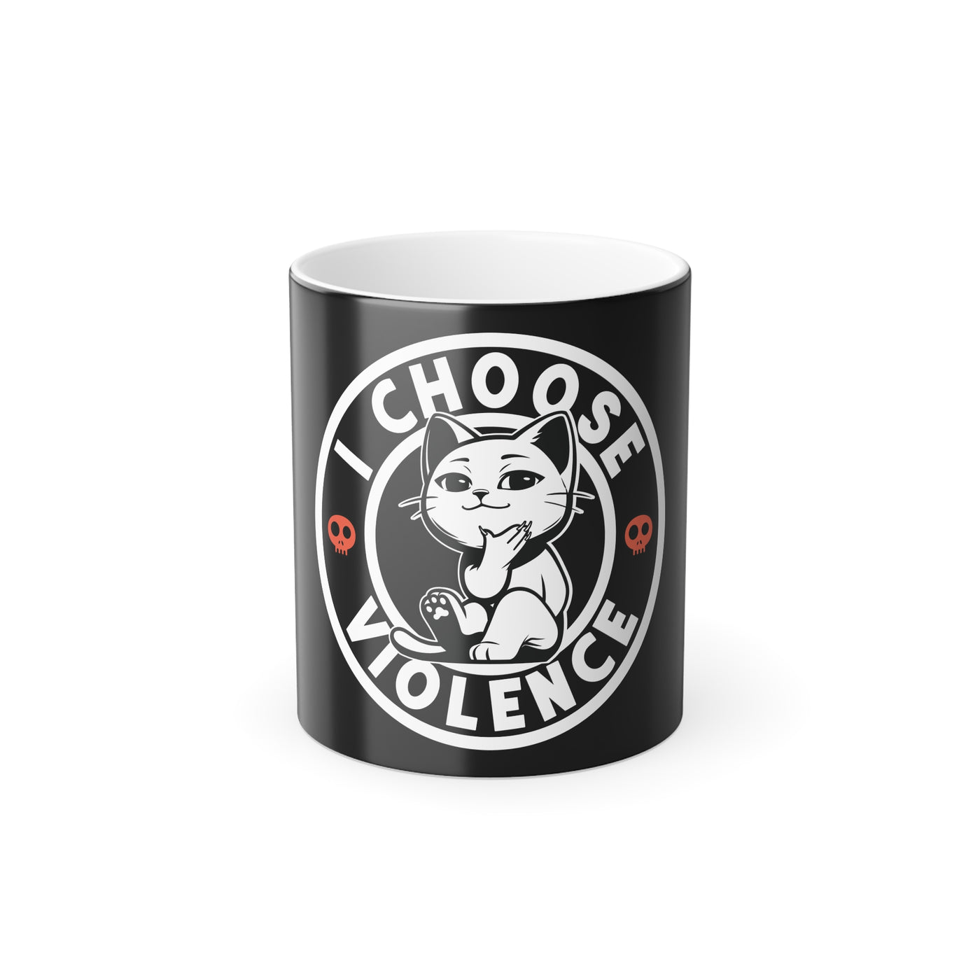 Mug: Color Morphing Mug with Funny Cat Design, I Choose Violence Coffee Cup, Unique Gift for Cat Lovers, Fun Kitchenware, Color Changing Mug
