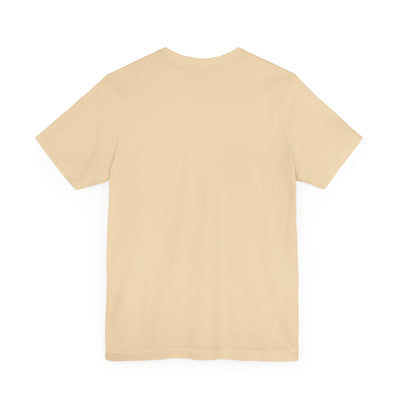 A plain beige t-shirt with short sleeves and a crew neck.