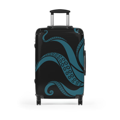 Teal tentacle design on hard-shell durable suitcase with 360-degree swivel wheels, perfect for unique travel and spring essentials.