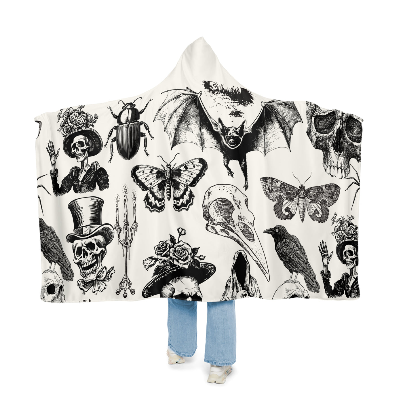 Snuggle Blanket: Gothic Skull & Insect Hooded Throw