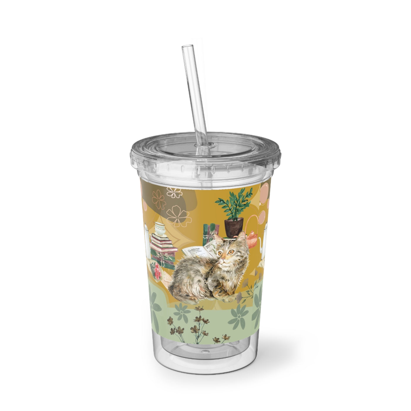 Cup: Home Cozy with Cat Acrylic with Straw