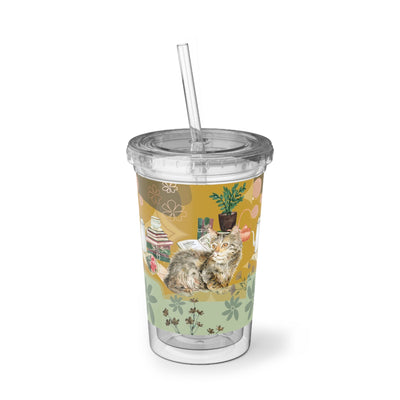 Cup: Home Cozy with Cat Acrylic with Straw