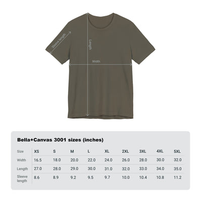 Unisex Nightmare on Elm Street t-shirt with size chart.