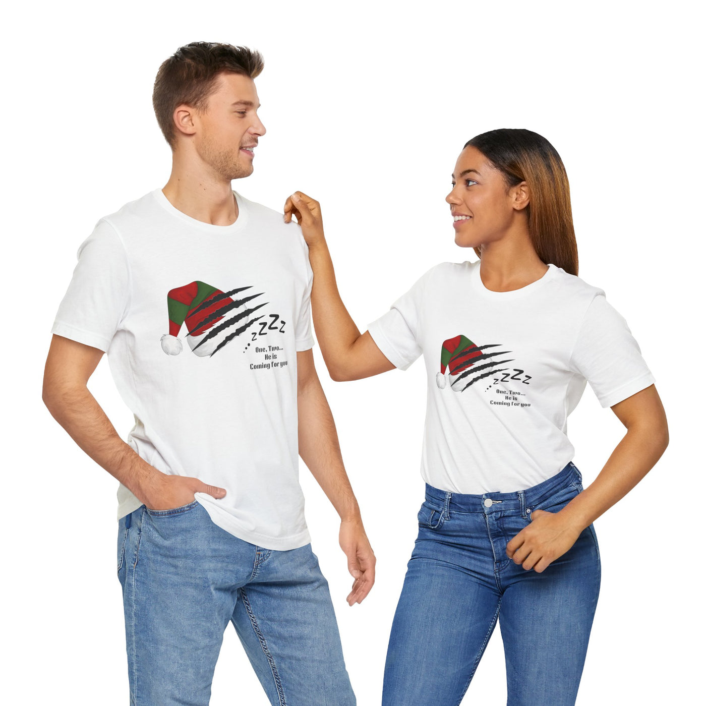 Unisex t-shirt with a Nightmare on Elm Street holiday horror graphic.