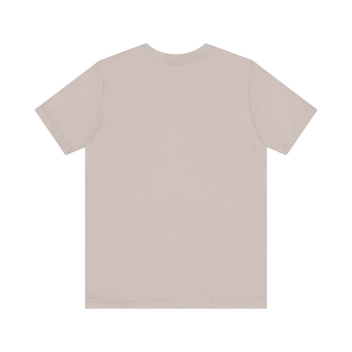 A plain, light beige unisex t-shirt, back view.