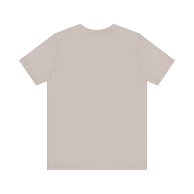 A plain, light beige unisex t-shirt, back view.