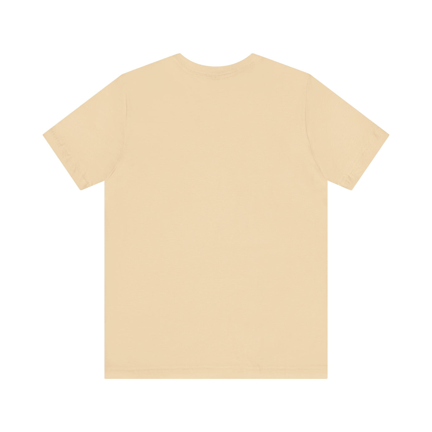 A plain beige t-shirt with short sleeves and a crew neck.