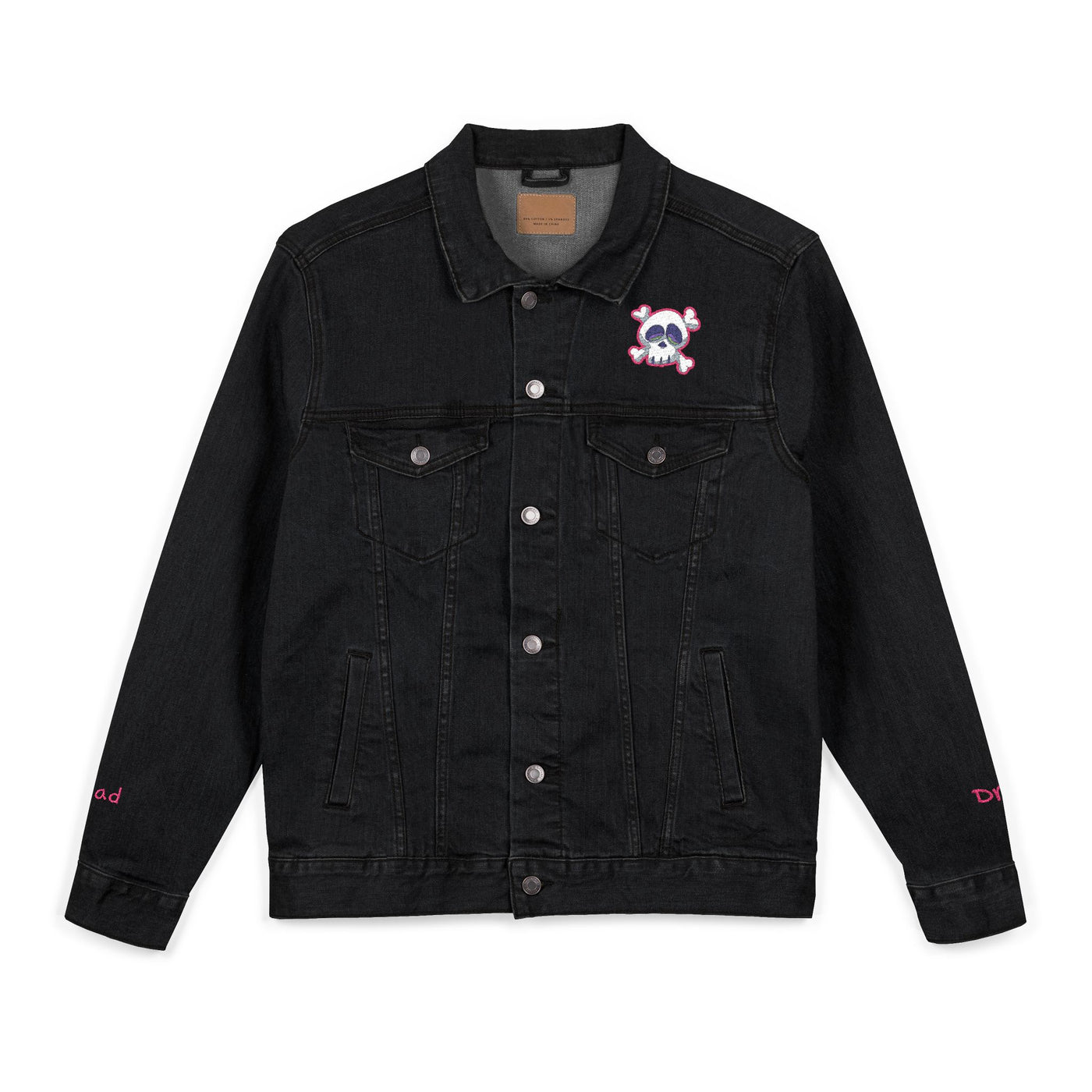 Jacket: Embroidered Drop Dead Pink Punk Skull Denim Jacket