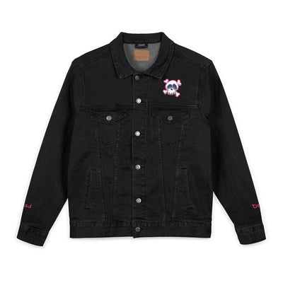 Jacket: Embroidered Drop Dead Pink Punk Skull Denim Jacket