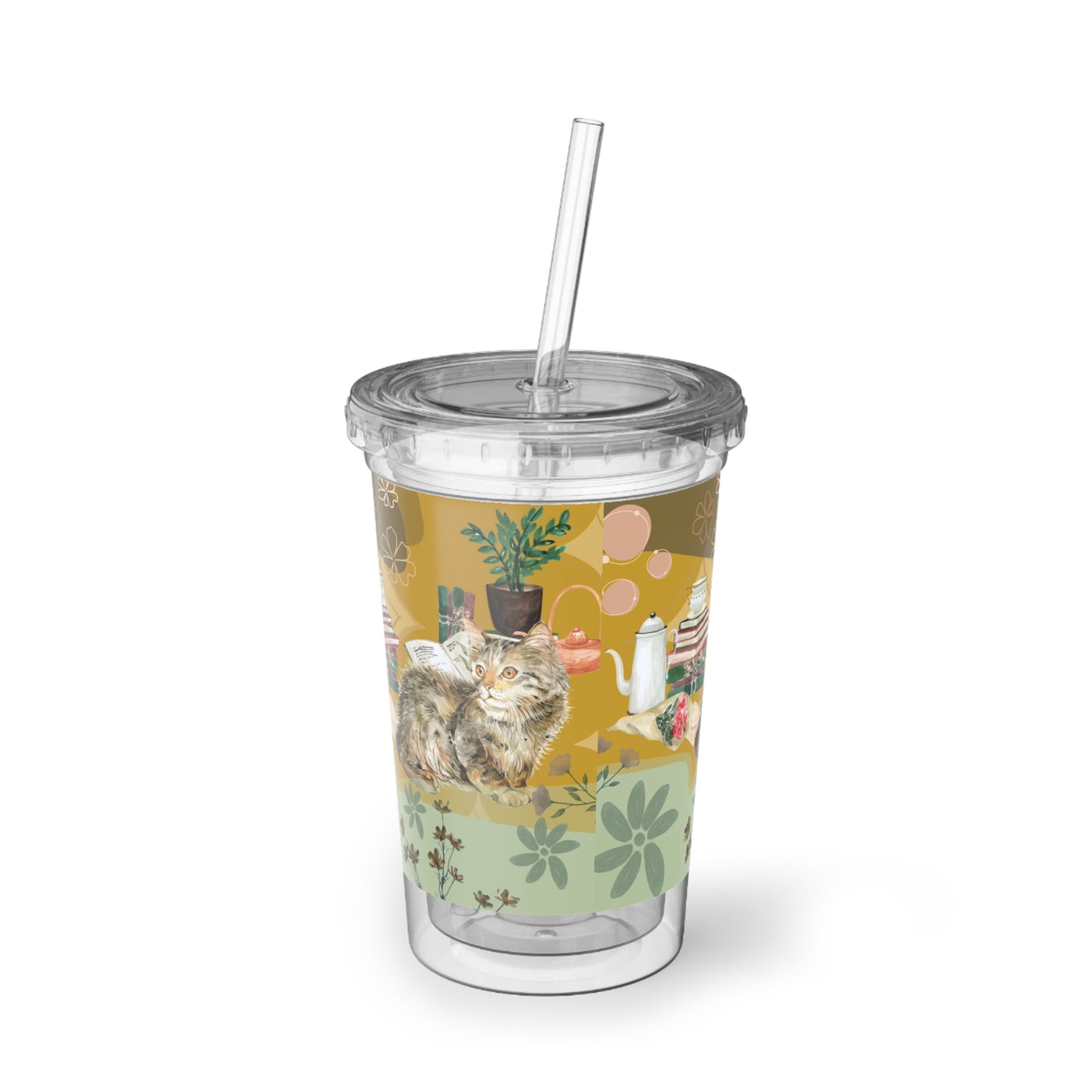 Cup: Home Cozy with Cat Acrylic with Straw