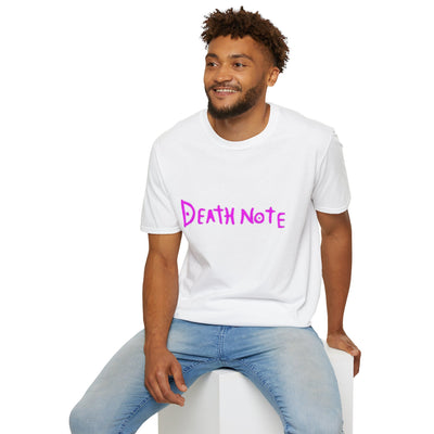 T-Shirt: Pink Death Note-Inspired Unisex Softstyle T-Shirt | Anime Fanart Apparel, Gift for Geek Culture, Cozy Everyday Wear, Casual Outfit, Pop Culture Merchandise