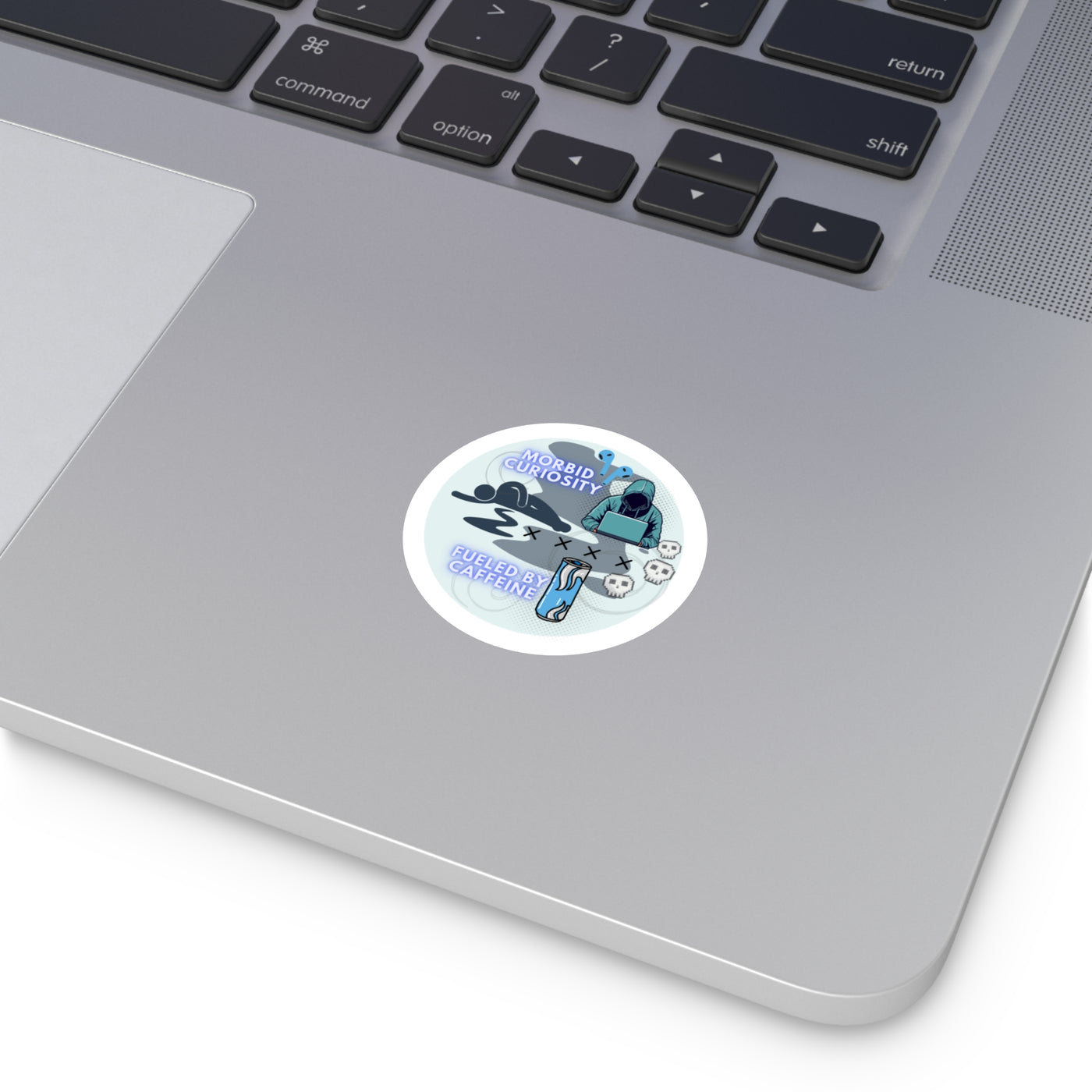 Round Sticker: Morbid Curiosity & Caffeine | True Crime Gear Line