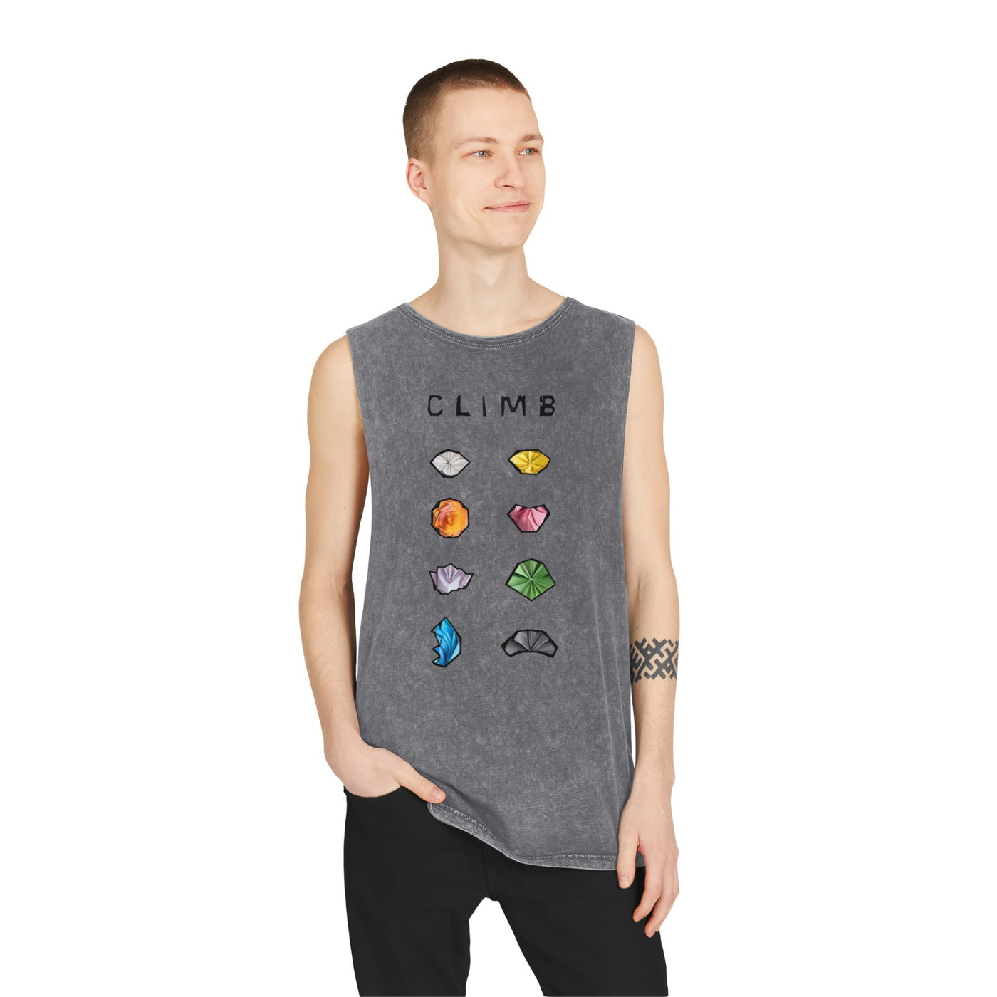 Unisex Stonewash Tank Top - 'Climb' Graphic Tee for Adventure Lovers