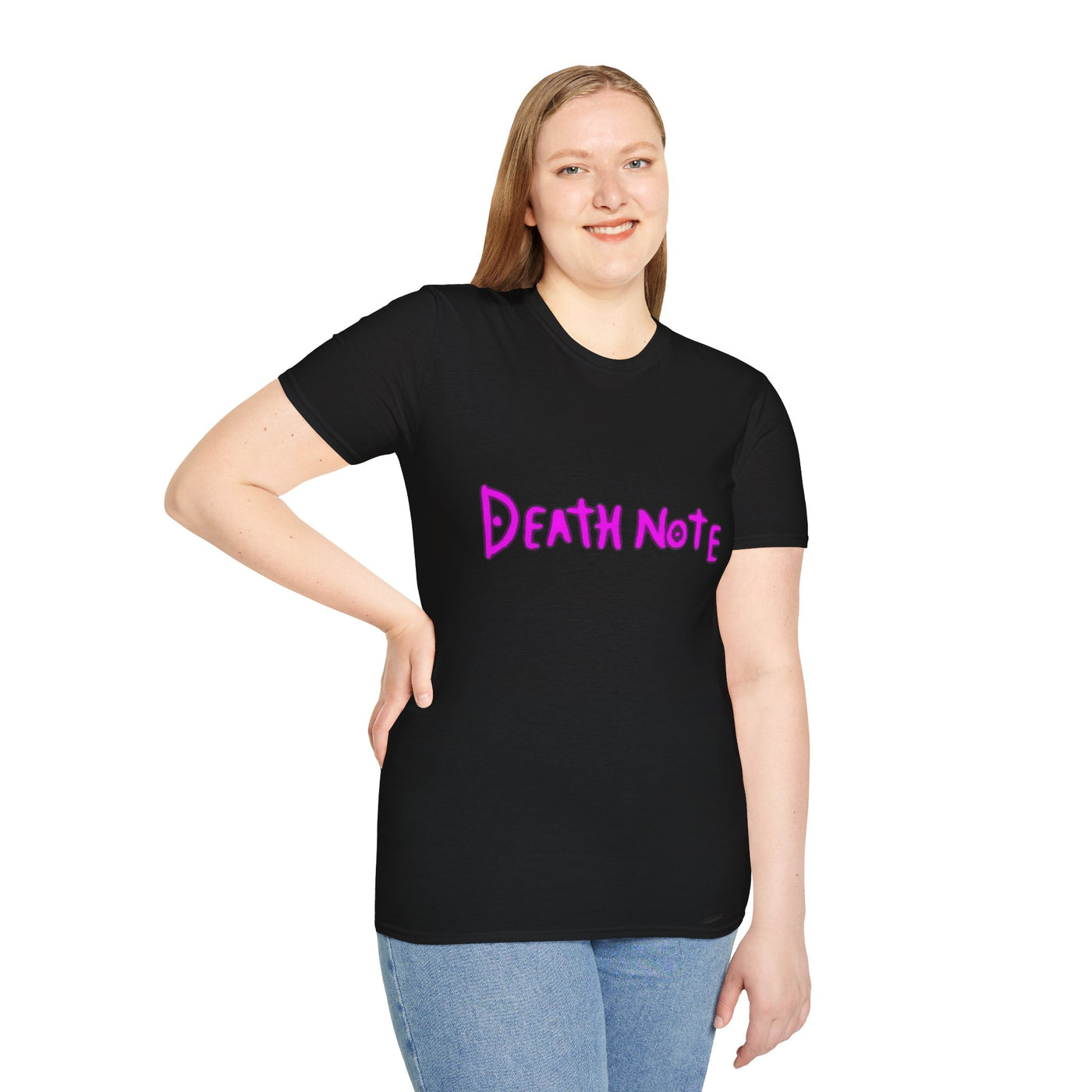 T-Shirt: Pink Death Note-Inspired Unisex Softstyle T-Shirt | Anime Fanart Apparel, Gift for Geek Culture, Cozy Everyday Wear, Casual Outfit, Pop Culture Merchandise