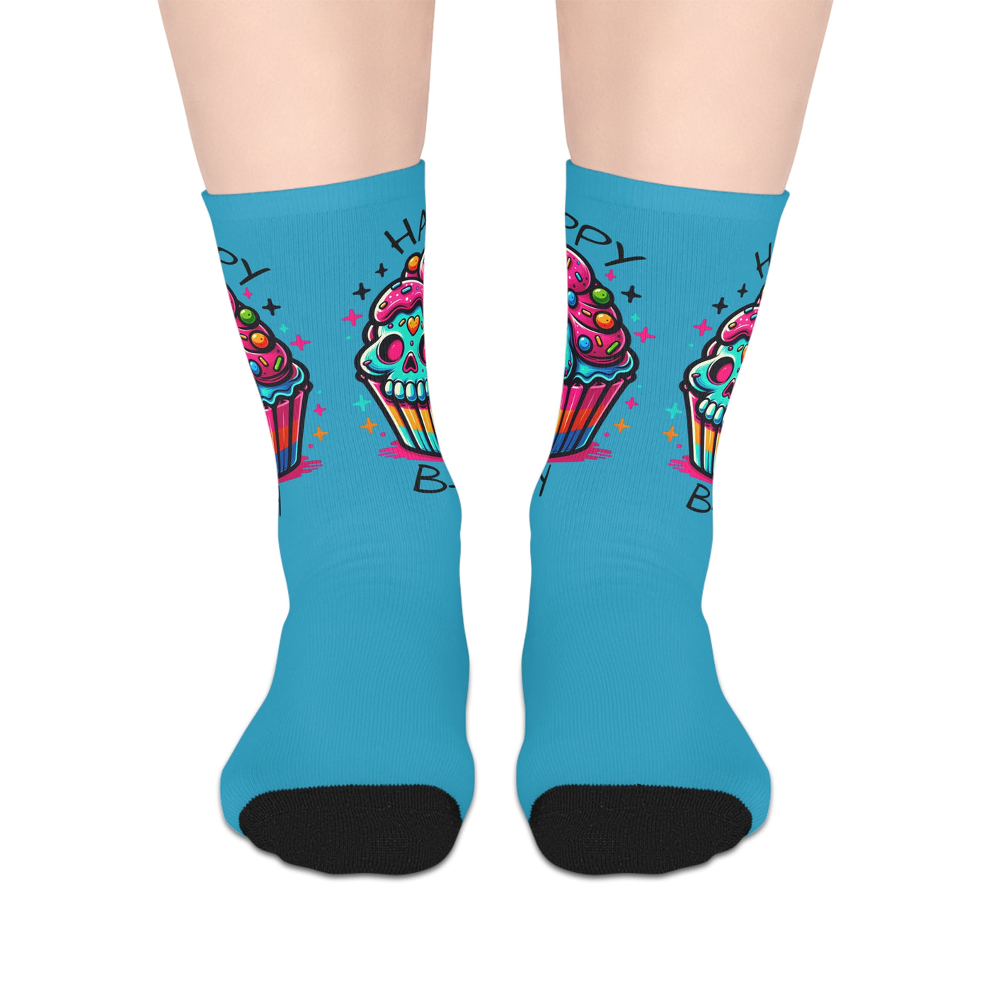 Socks: Happy Birthday Skull Cupcake Personalized Socks