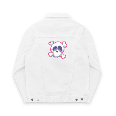 Jacket: Embroidered Drop Dead Pink Punk Skull Denim Jacket