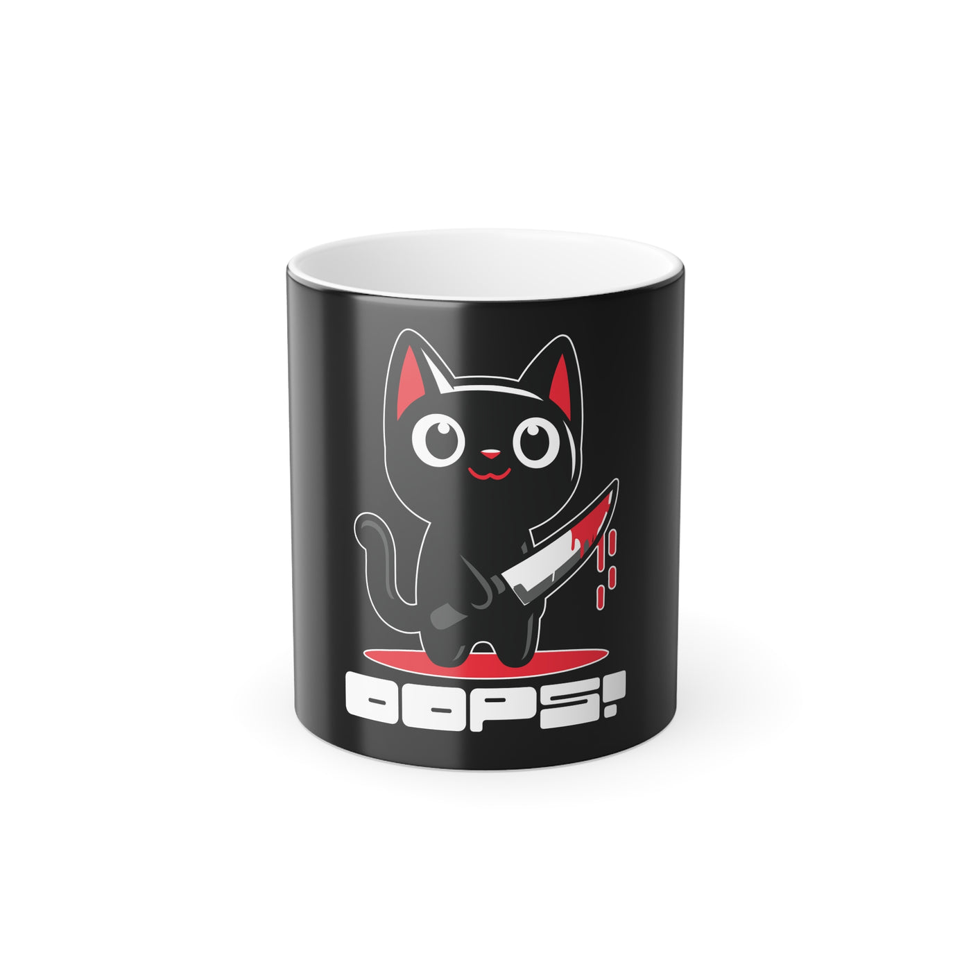 Mug: Murder Cat Mug, Fun Gift for Cat Lovers, Oops! Design, Heat Sensitive Coffee Mug, Playful Kitchen Decor