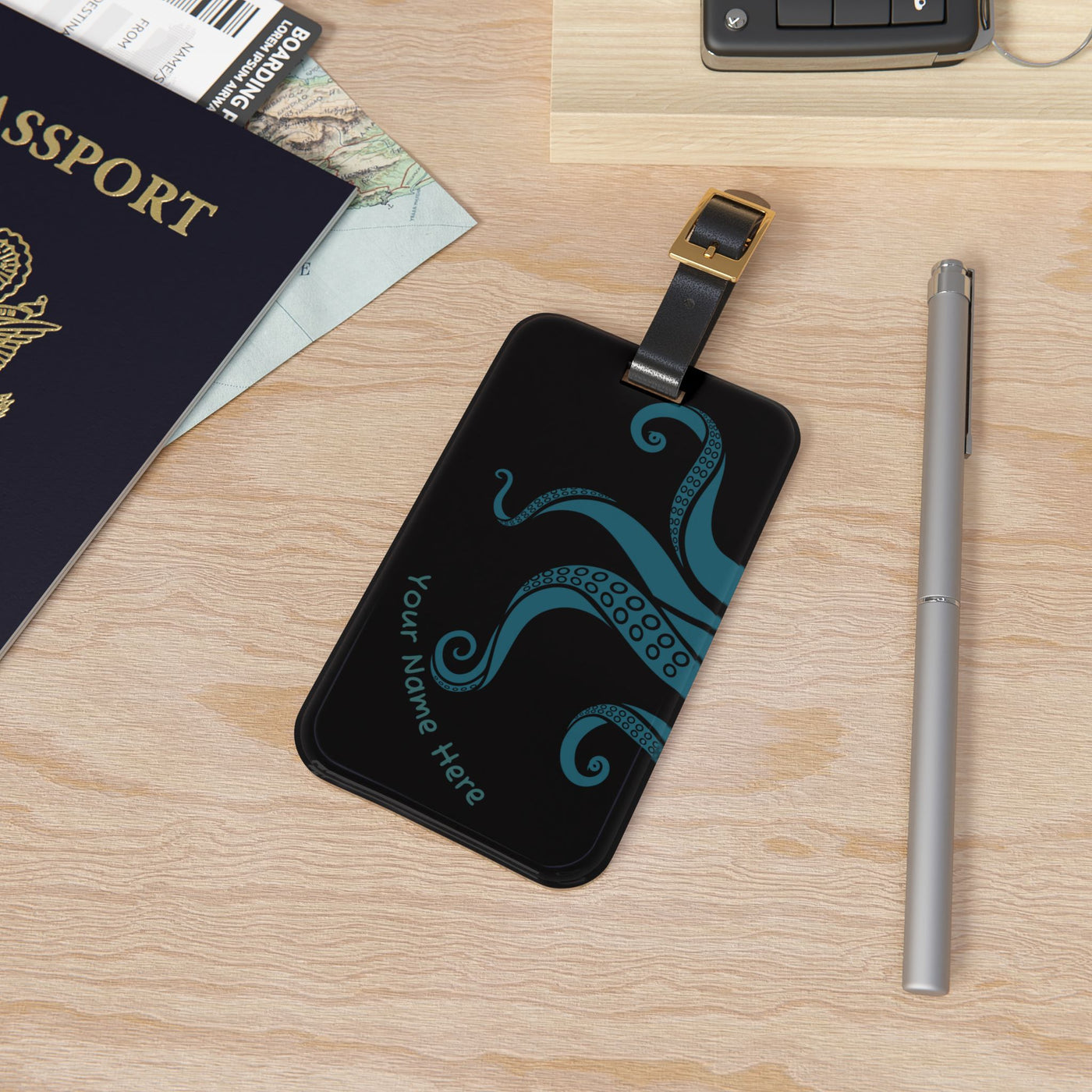 Luggage Tag: Personalized Kraken, Travel Gift, Custom Name Tag, Beach Vacation Accessory, Ocean Lover Essentials