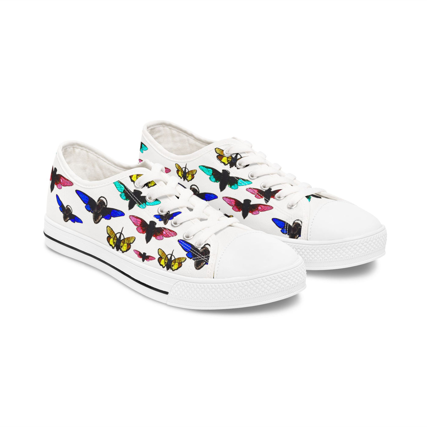 Sneakers: Colorful Butterfly Women's Low Tops - Stylish Glow Moth Wear