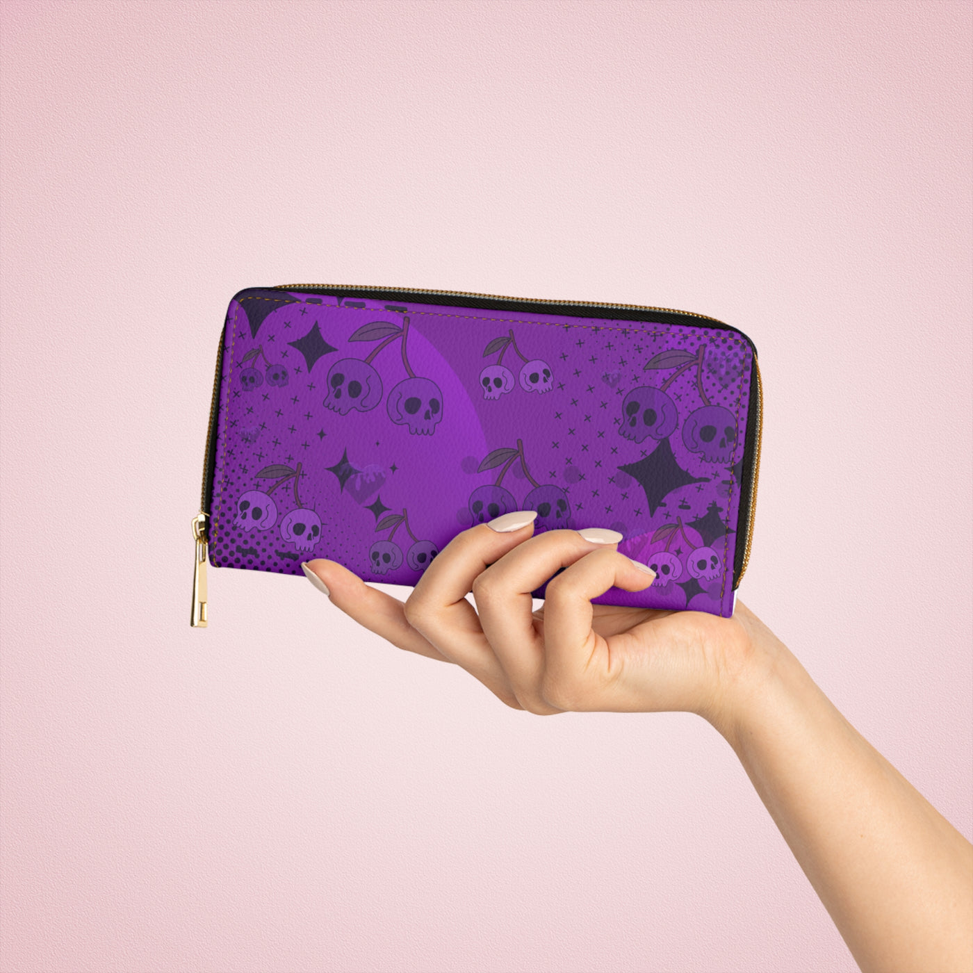 Wallet: Purple Cherry Skull | Gothic Skull & Butterfly