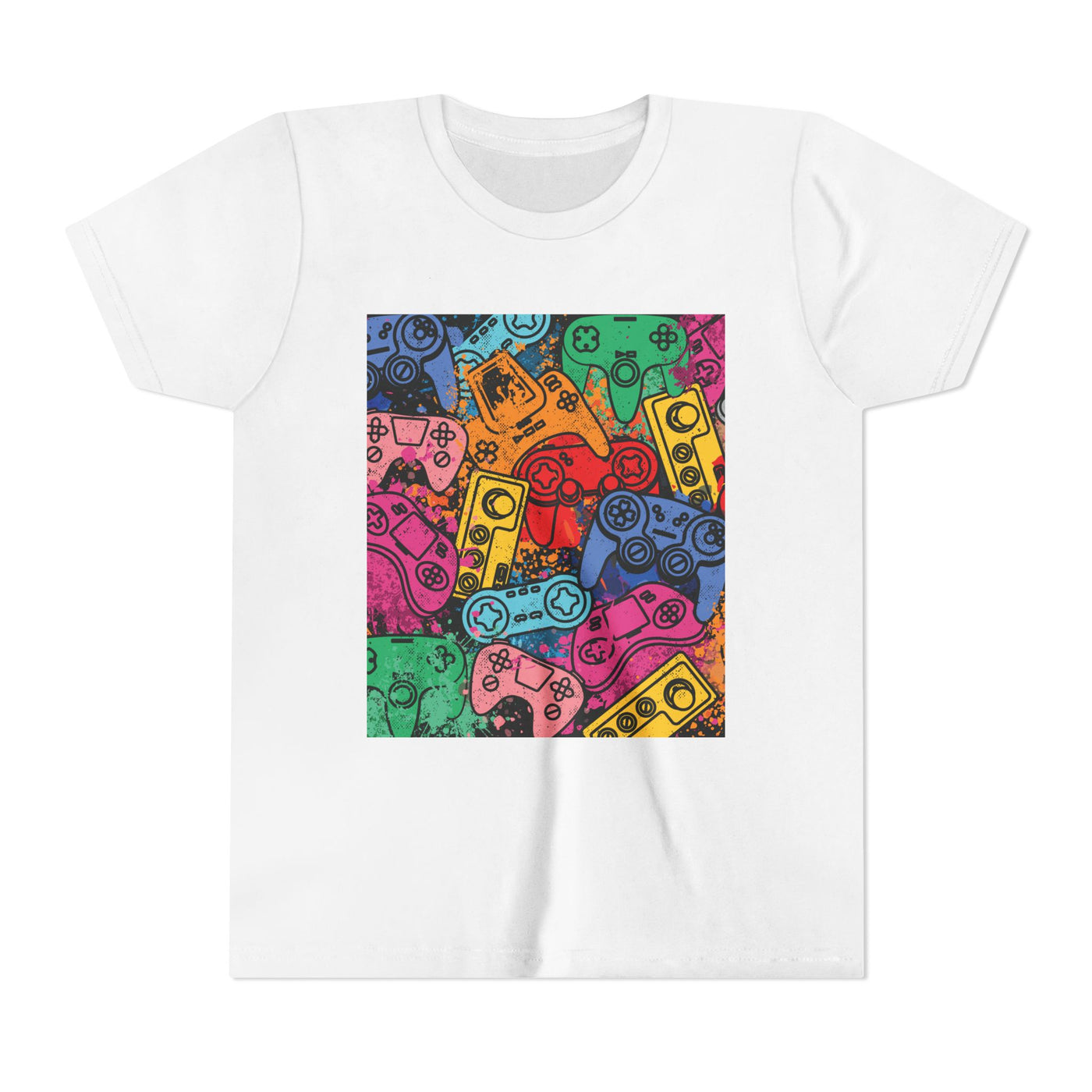 T-Shirt: Youth Gaming Graphic Tee with Colorful Controller Design - Gamer / Game Over