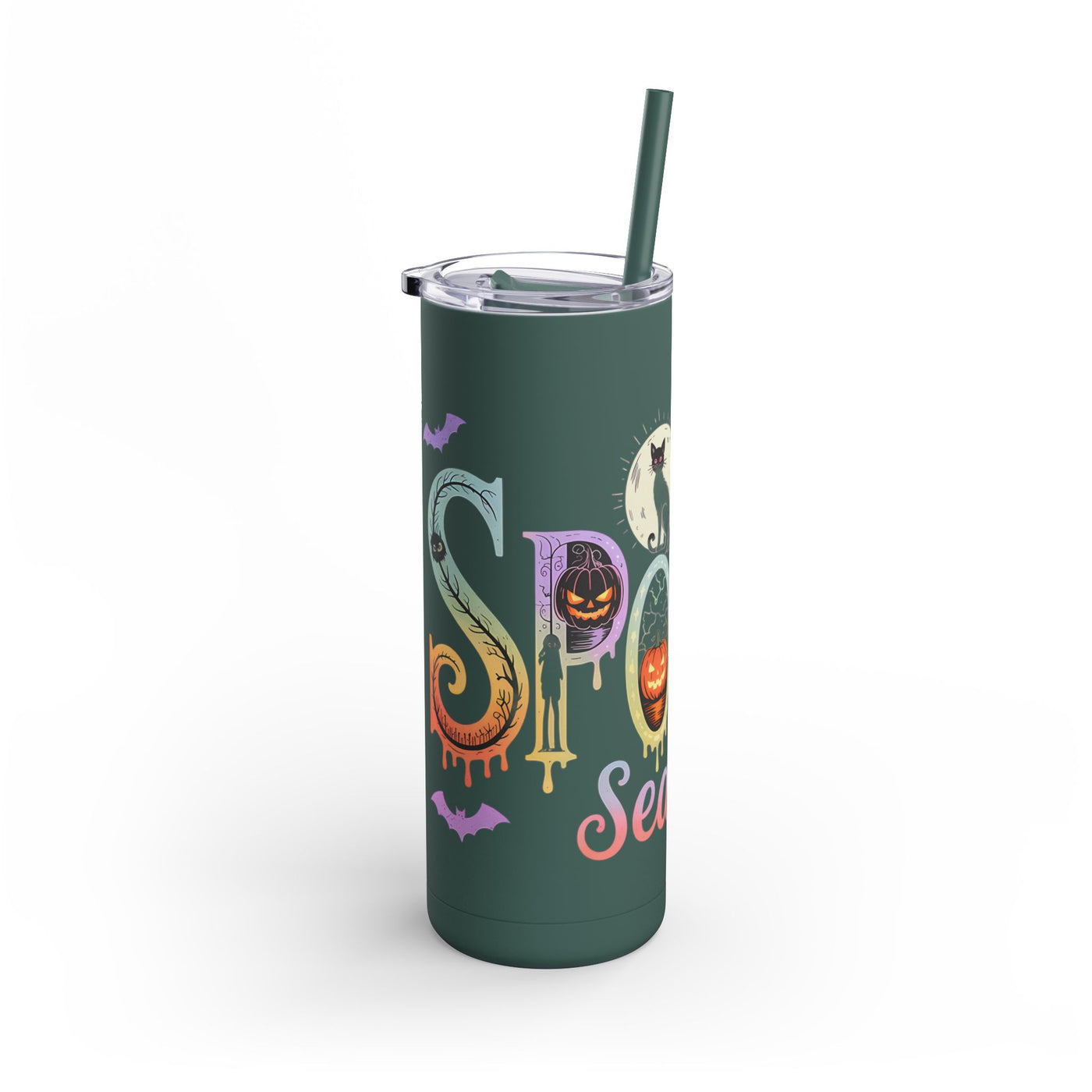 Tumbler: Colorful Spooky Halloween Tumbler, Perfect for Fall Parties, Spooky Season Drinkware, Cat & Pumpkin Design, Eco-Friendly Gift