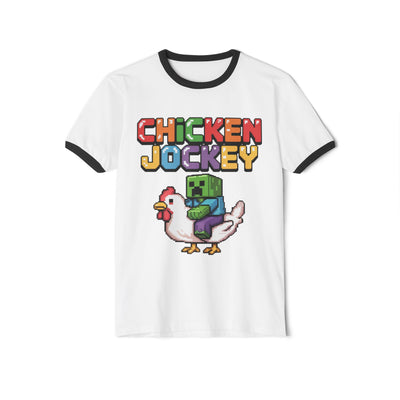 Craft Chicken Jockey Unisex Ringer T-Shirt, Gamer Tee, Funny Shirt, Casual Wear, Gift for Gamers, Playful Design