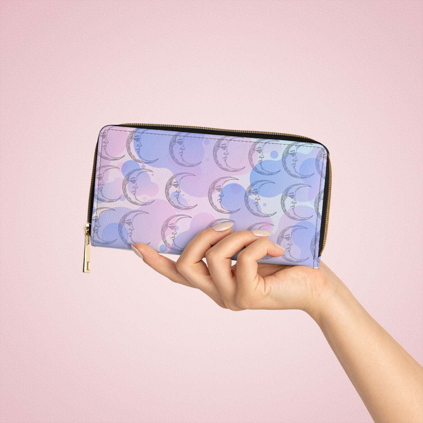 Wallet: Celestial Dreams | Moon Pattern | Zipper
