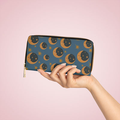 Wallet: Turqoise Vintage-Inspired Moon and Stars Zipper Wallet