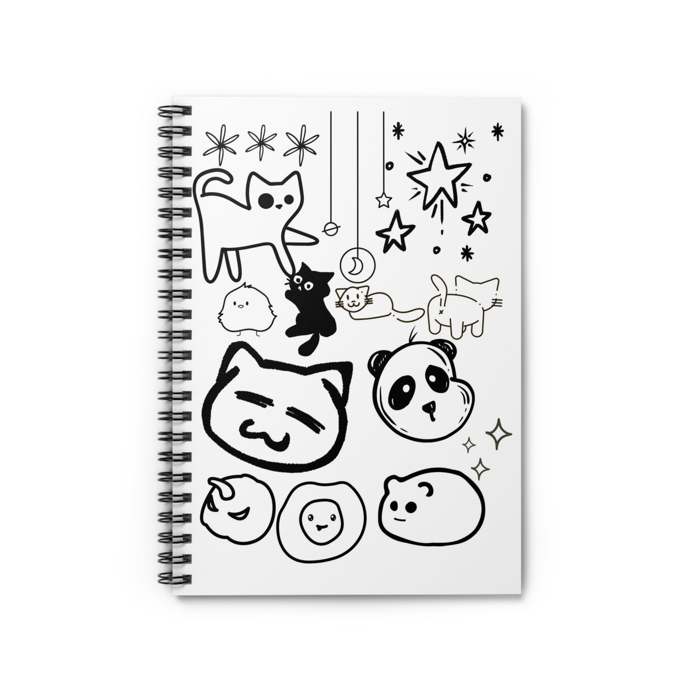 Spiral Notebook: Cute Cat & Panda | B&W