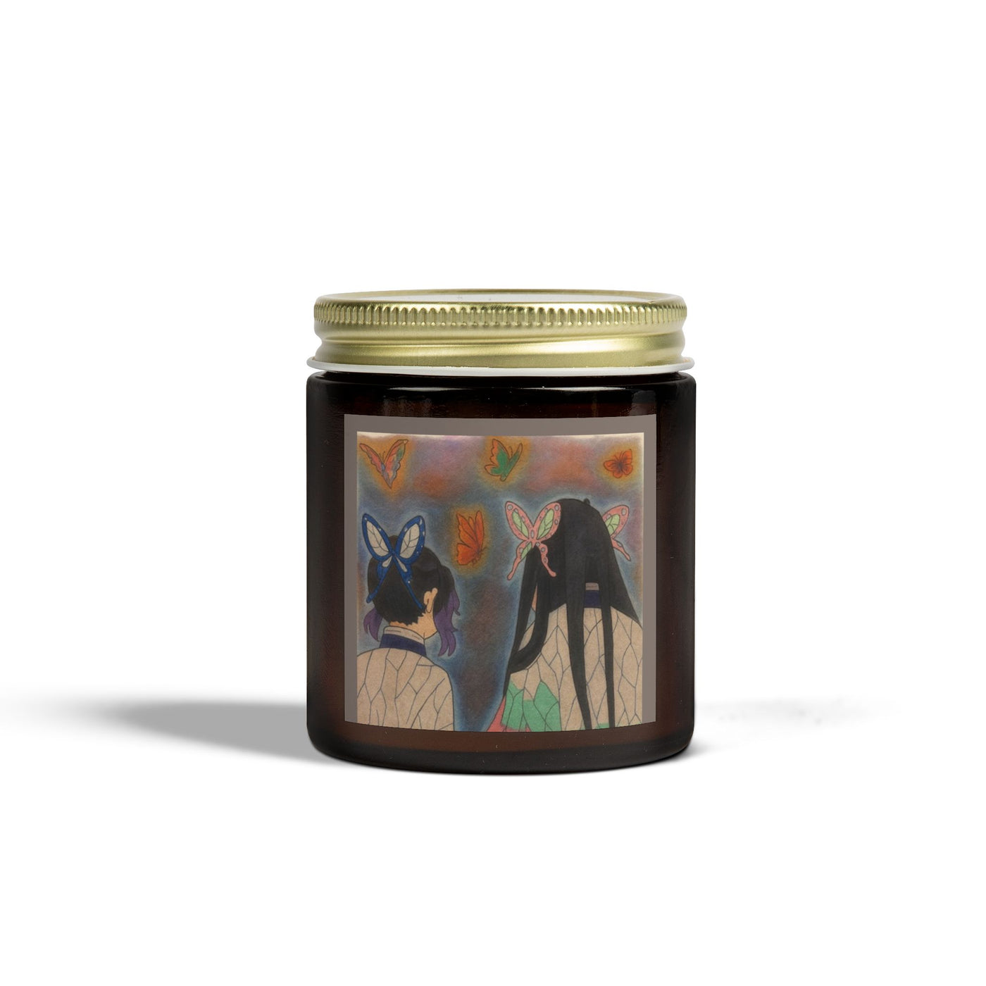 Demon Slayer candle featuring floral butterfly decoration.