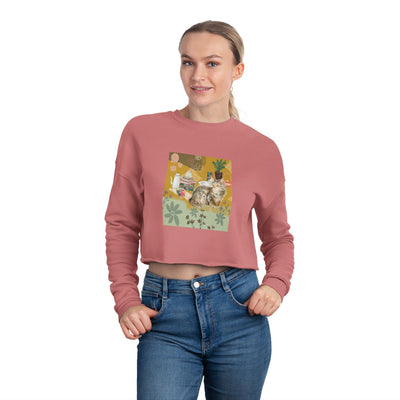 Sweatshirt: Autumn comforts with Kitties & Books - Cropped