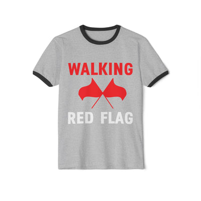 T-Shirt: Walking Red Flag Ringer Tee: Casual Humor Tee for Trendsetters