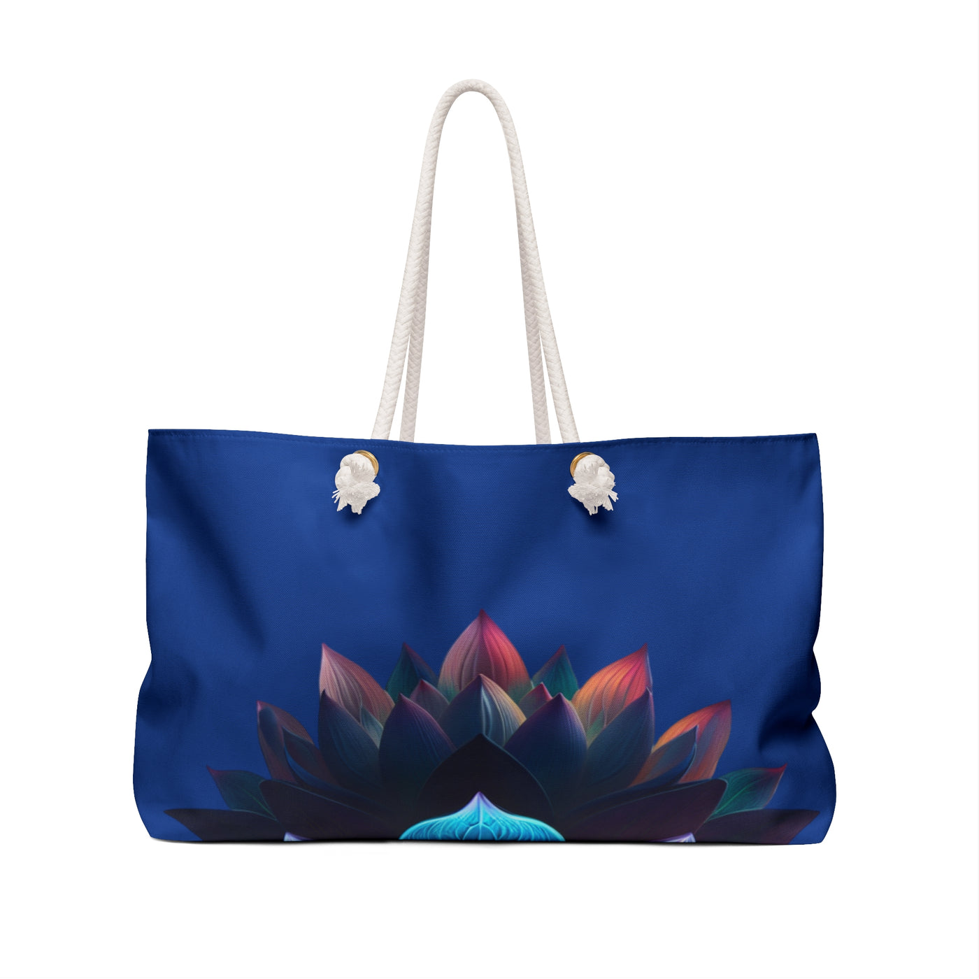 Tote Bag: Lotus Reflection Asymmetric Weekender Bag in Lake Blue - Perfect for Travel & Yoga Retreats