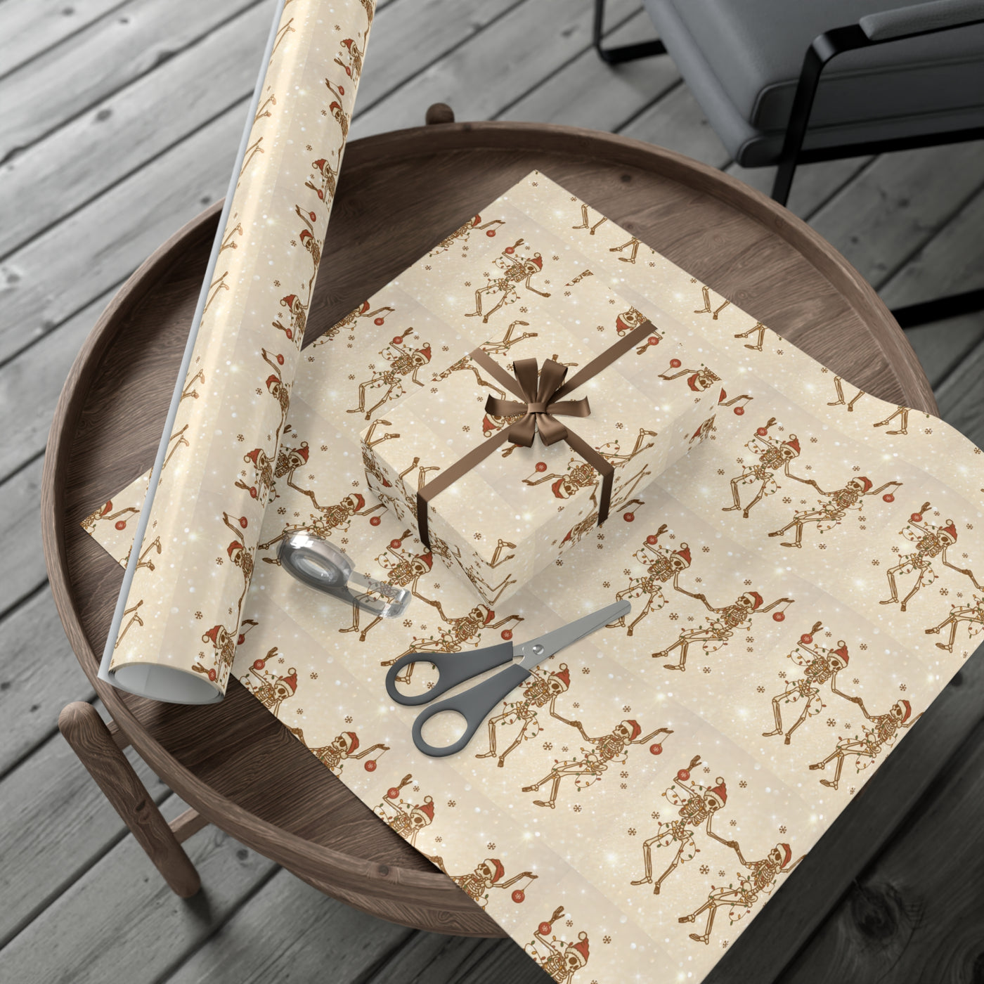 Printify skeleton gift wrap with a festive, edgy design.