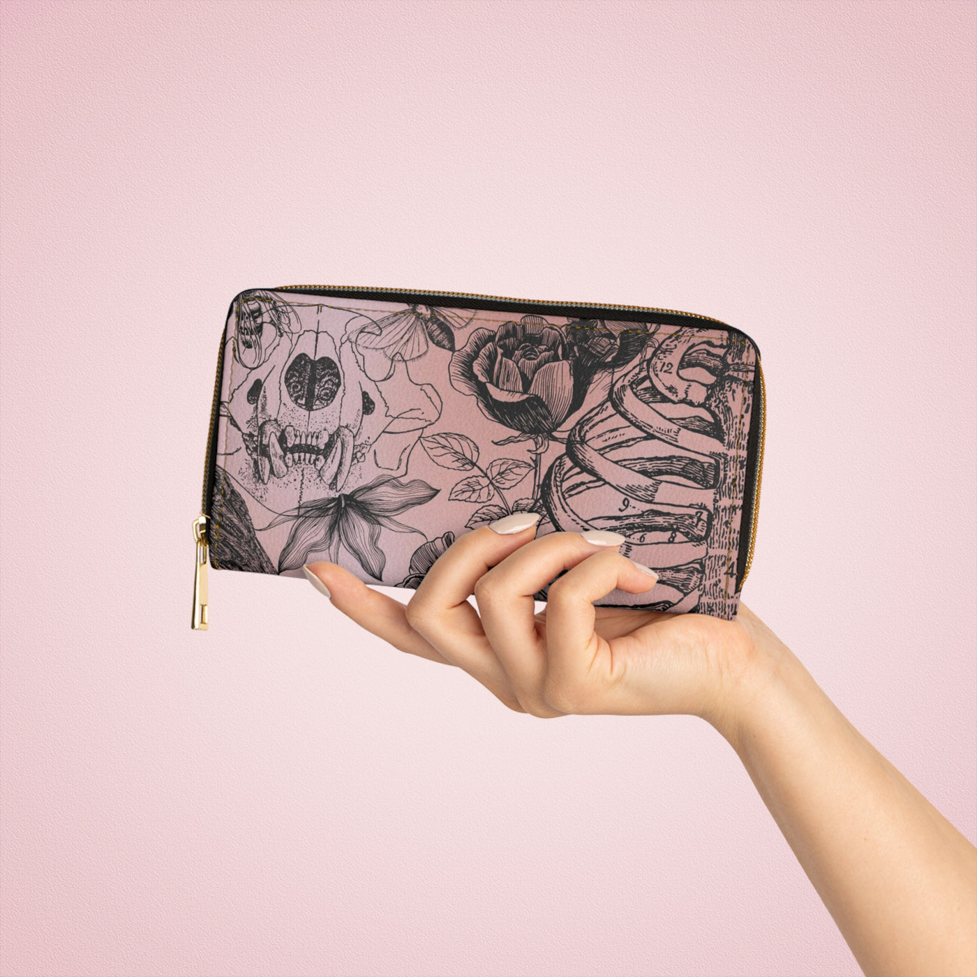 Wallet: Dusty Rose Botanical Anatomy Zipper Wallet