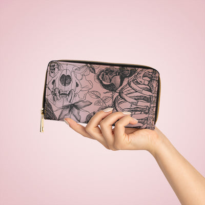 Wallet: Dusty Rose Botanical Anatomy Zipper Wallet