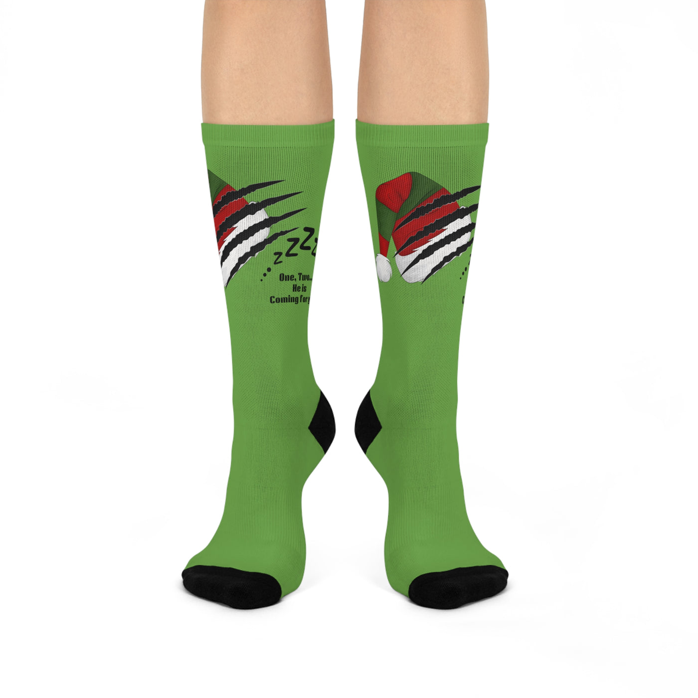 Green crew socks with a Freddy Krueger holiday horror design.