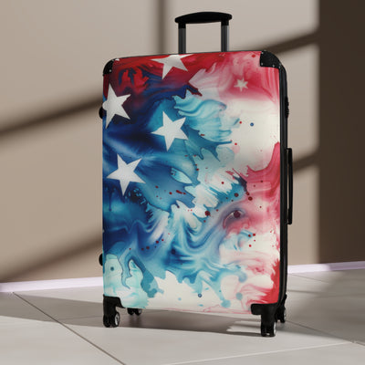 Suitcase: Patriotic Suitcase - Red, White & Blue Luggage, Travel Gear, Funny Gift for Travelers, Fourth of July, Summer Vacation