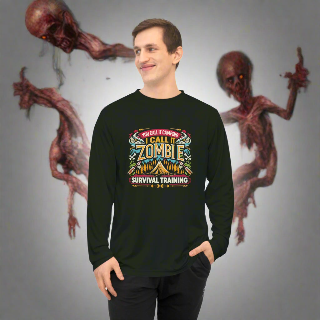 Long Sleeve Shirt: Unisex Performance Long Sleeve Shirt Zombie Survival