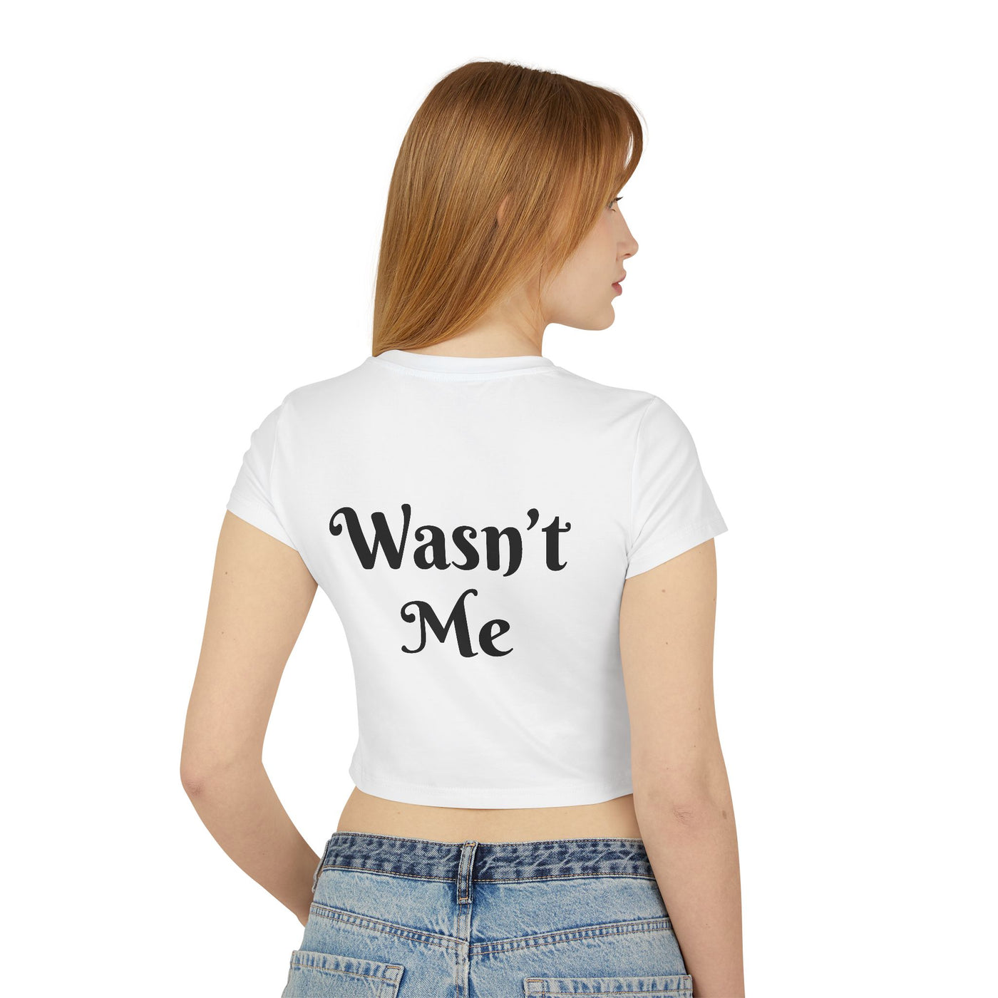 T-Shirt:  Whimsical Cat Design Women's Baby Tee - "Wasn't Me" Statement Shirt