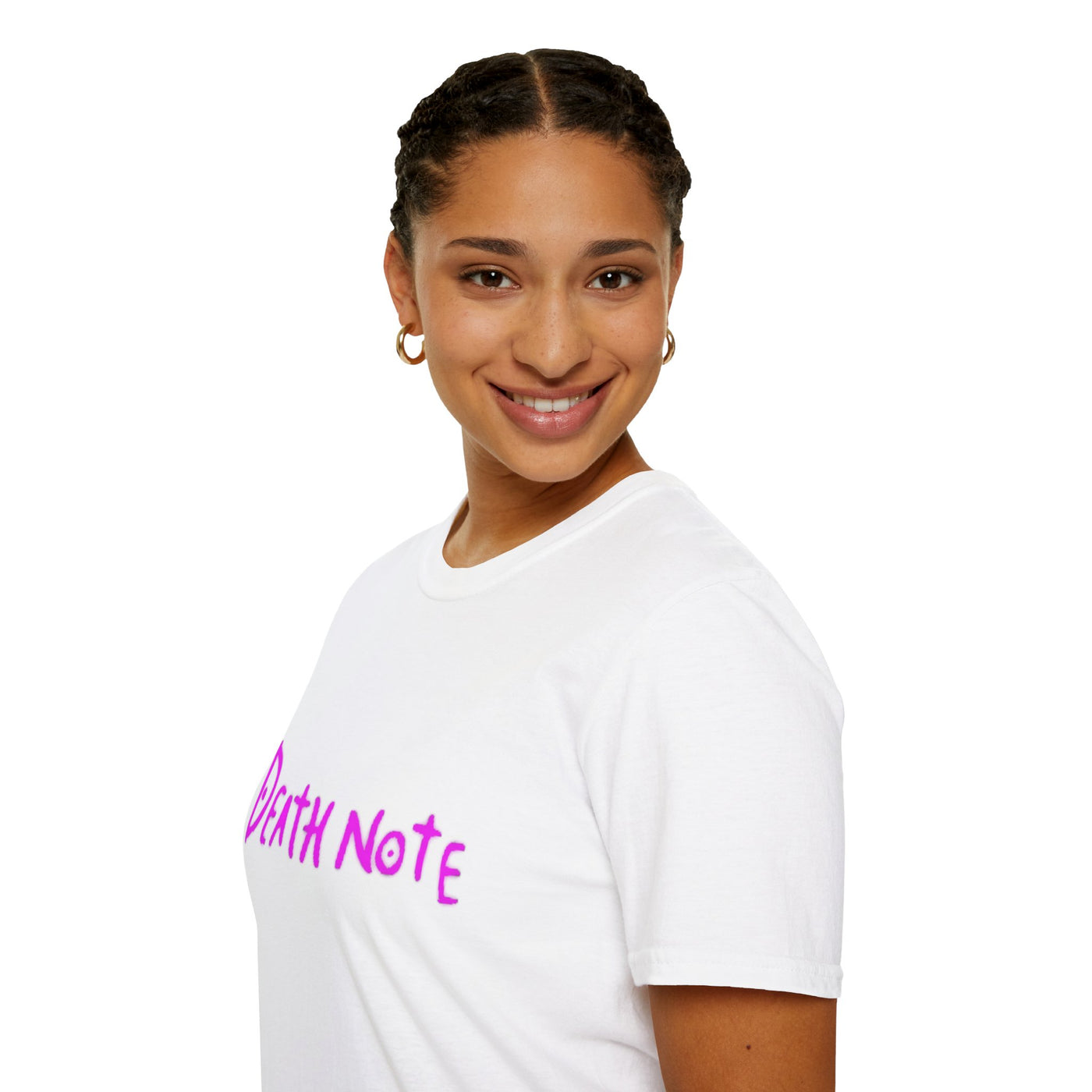 T-Shirt: Pink Death Note-Inspired Unisex Softstyle T-Shirt | Anime Fanart Apparel, Gift for Geek Culture, Cozy Everyday Wear, Casual Outfit, Pop Culture Merchandise