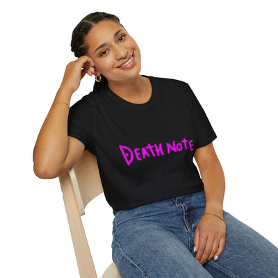 T-Shirt: Pink Death Note-Inspired Unisex Softstyle T-Shirt | Anime Fanart Apparel, Gift for Geek Culture, Cozy Everyday Wear, Casual Outfit, Pop Culture Merchandise
