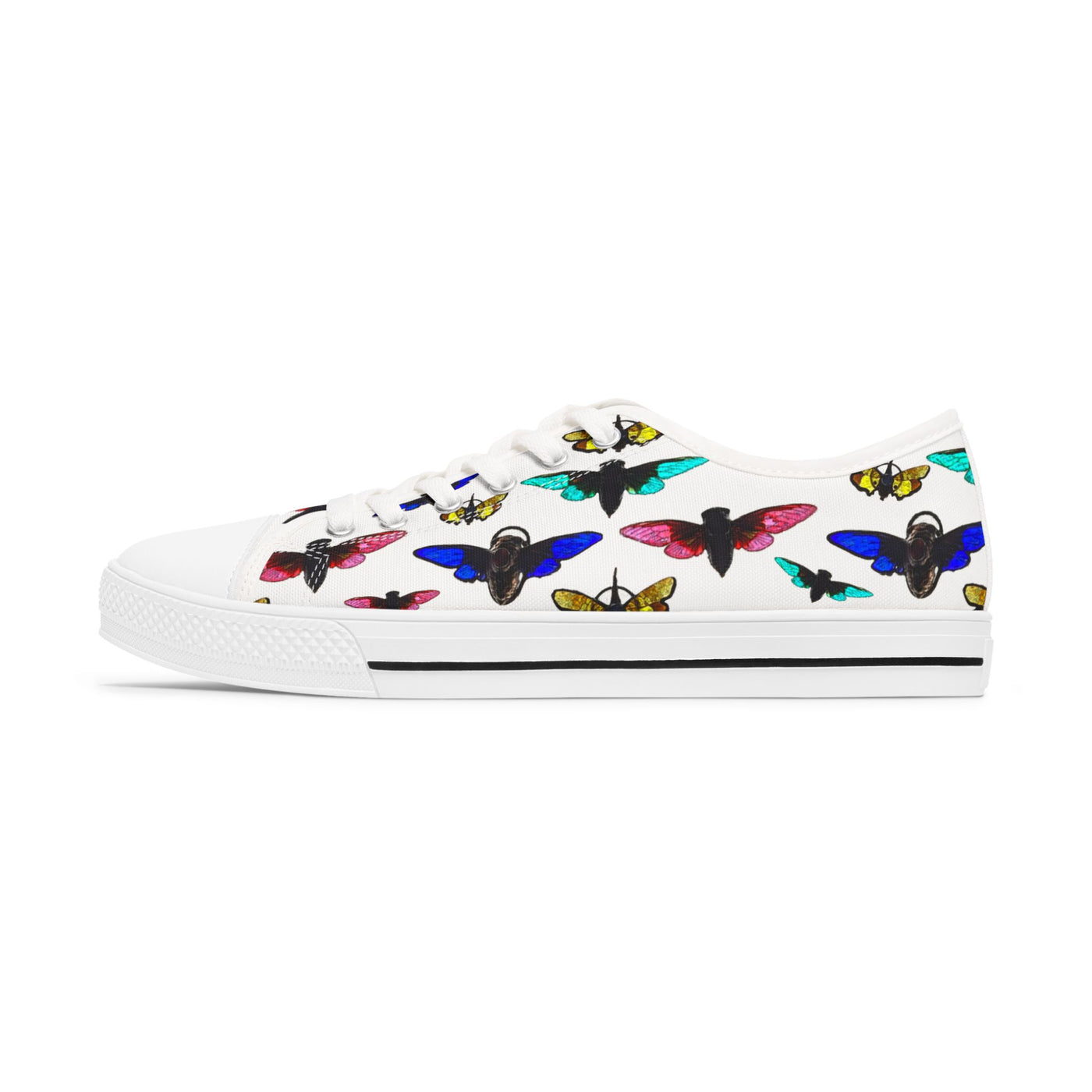 Sneakers: Colorful Butterfly Women's Low Tops - Stylish Glow Moth Wear