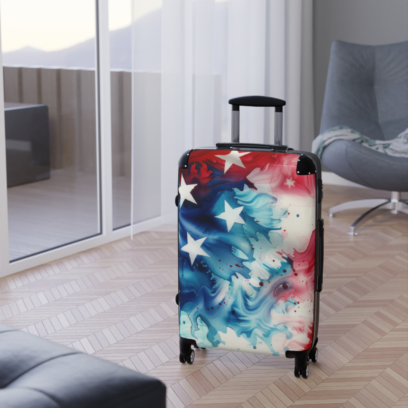 Suitcase: Patriotic Suitcase - Red, White & Blue Luggage, Travel Gear, Funny Gift for Travelers, Fourth of July, Summer Vacation