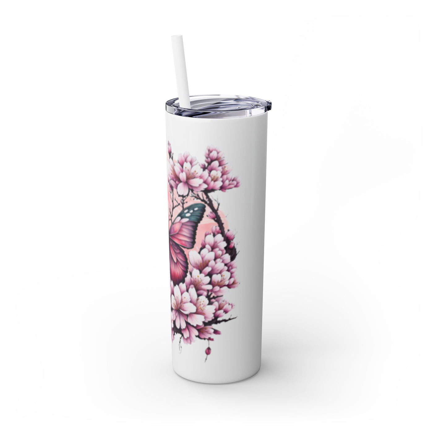 Tumbler: Butterfly Blossom Skinny 20oz Tumbler, Floral Drinkware