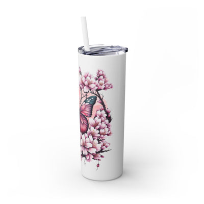 Tumbler: Butterfly Blossom Skinny 20oz Tumbler, Floral Drinkware